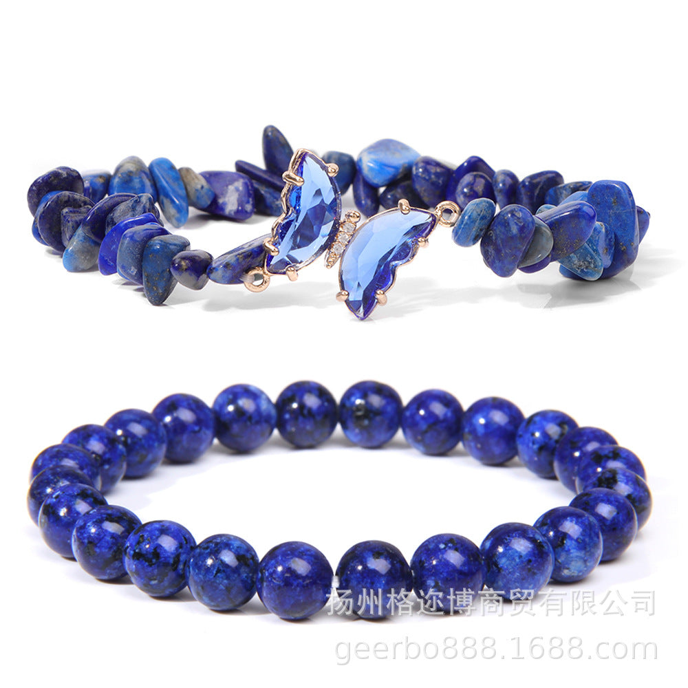 Wholesale Natural Stone Amethyst Gravel Double Layer Lapis Lazuli Bracelet
